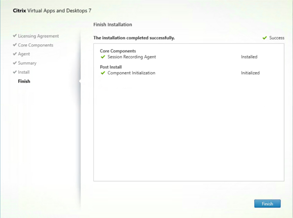 Session Recording agent installation complete screenshot.