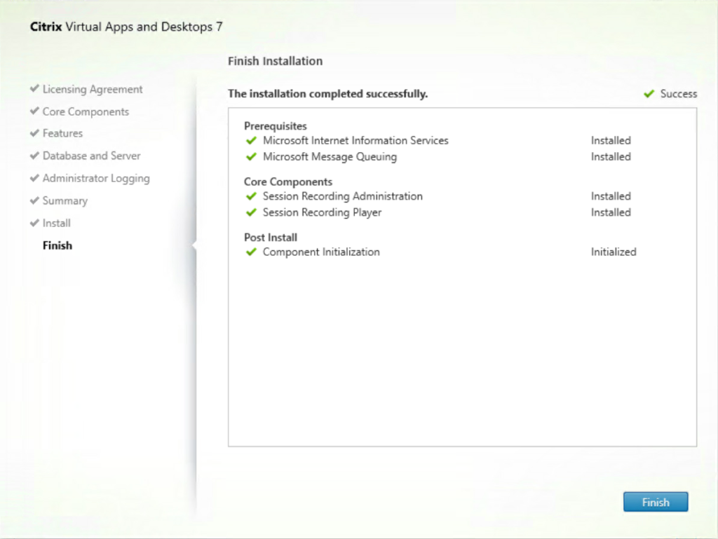 Session Recording install finish screenshot.