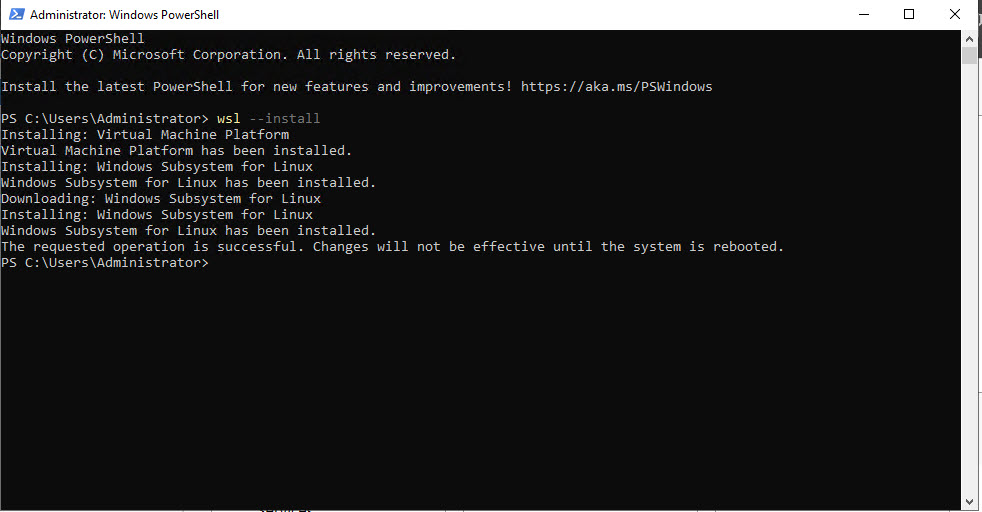 PowerShell command to install Windows Linux Subsystem.