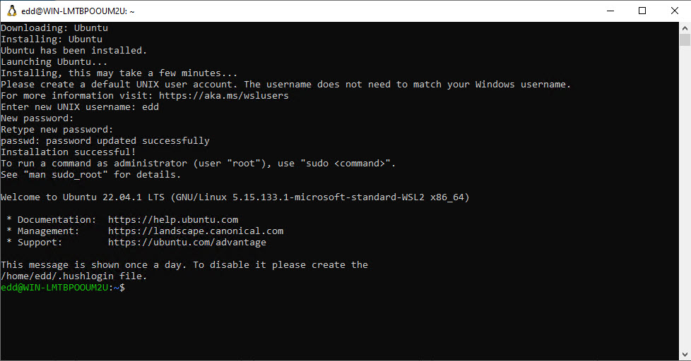 Create Ubuntu username and password.