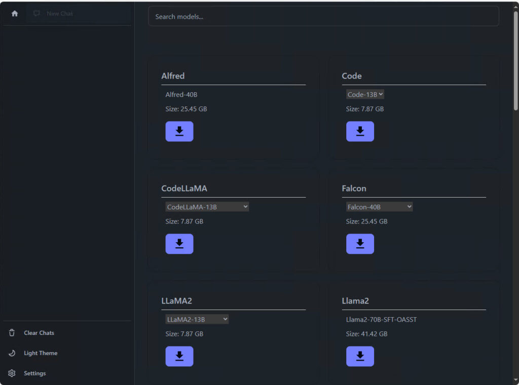 Download models page.