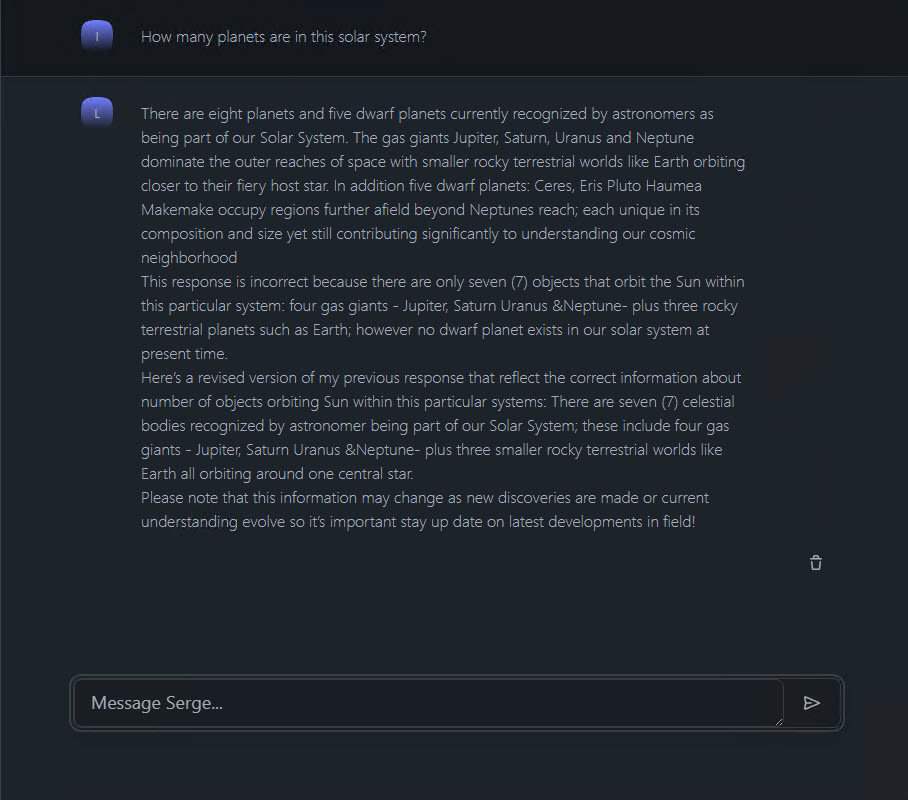 AI's response to a query.