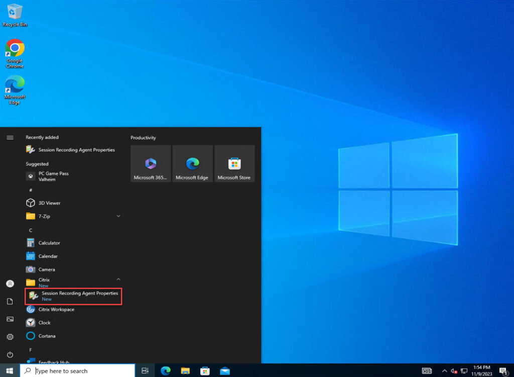 Start the Citrix Session Recording Agent Properties app.