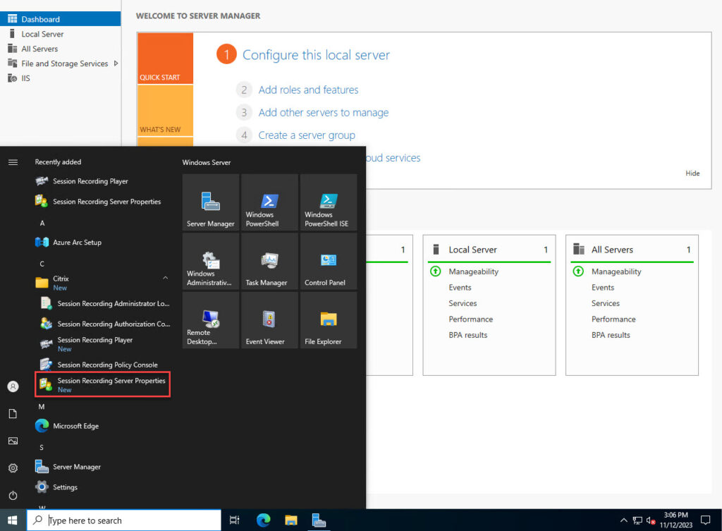 Citrix Session Recording Server Properties