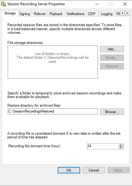 Citrix Session Recording Server Storage settings