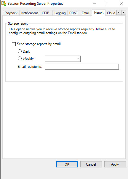 Citrix Session Recording Server Report settings