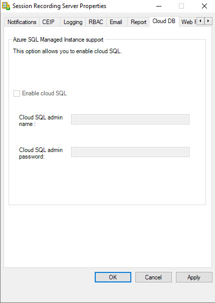 Citrix Session Recording Server Cloud DB setting