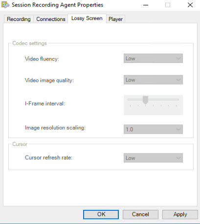 Citrix Session Recording agent Lossy Screen settings
