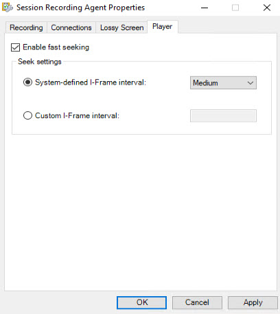 Citrix Session Recording agent Player settings