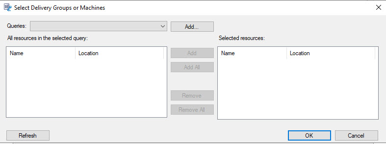 Selecting the Delivery Group or Machine step in the Rules wizard.