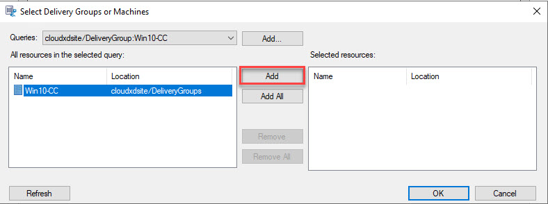 Select Delivery Group step in Rules wizard screenshot.                             