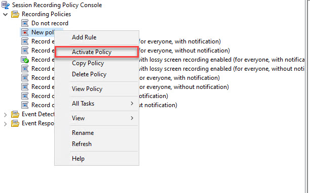 Activate the custom policy.