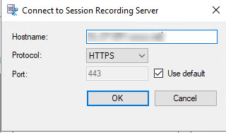 Connect to Session Recording server screenshot.