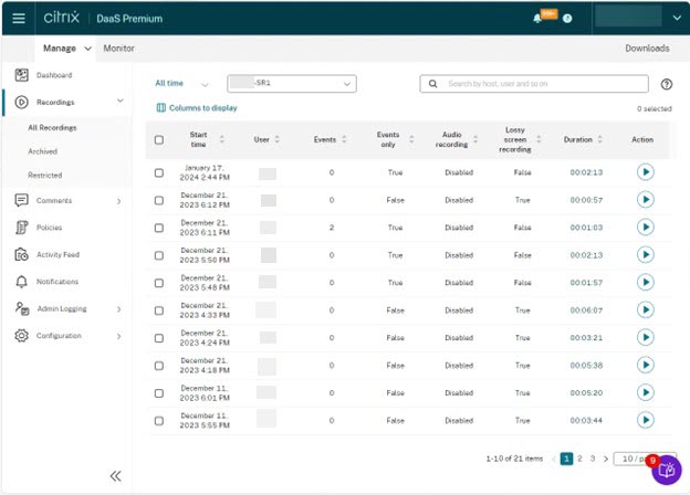 View all recordings on the Session Recording server.
