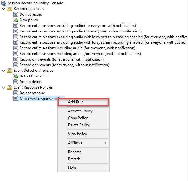 Create event response rule