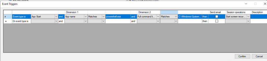 Configure the event trigger response settings