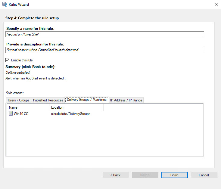 Complete the event response rule setup