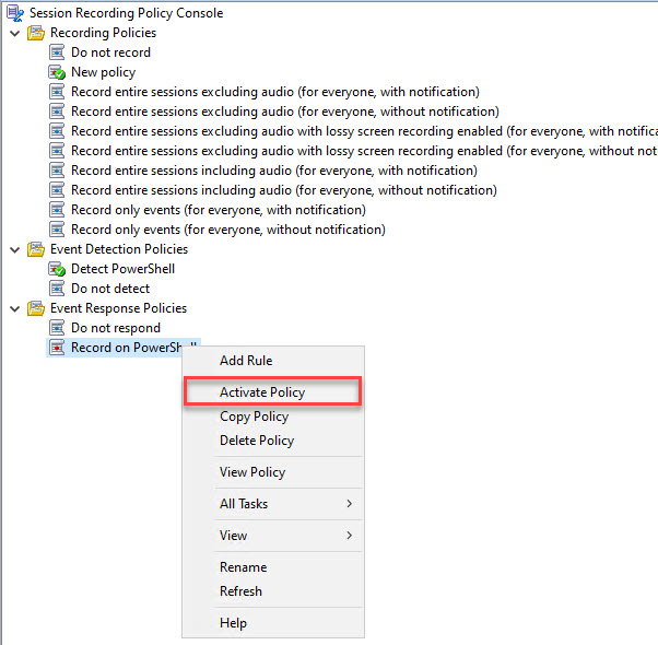 Activate the event response policy