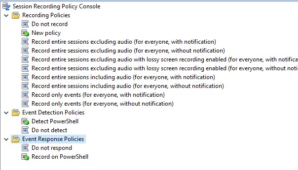 Both event policies show as active