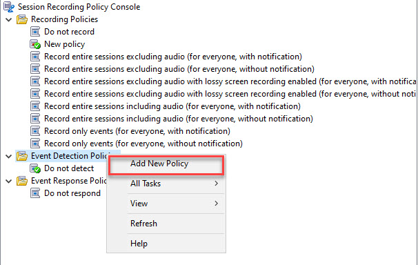 Create new event detection policy from menu