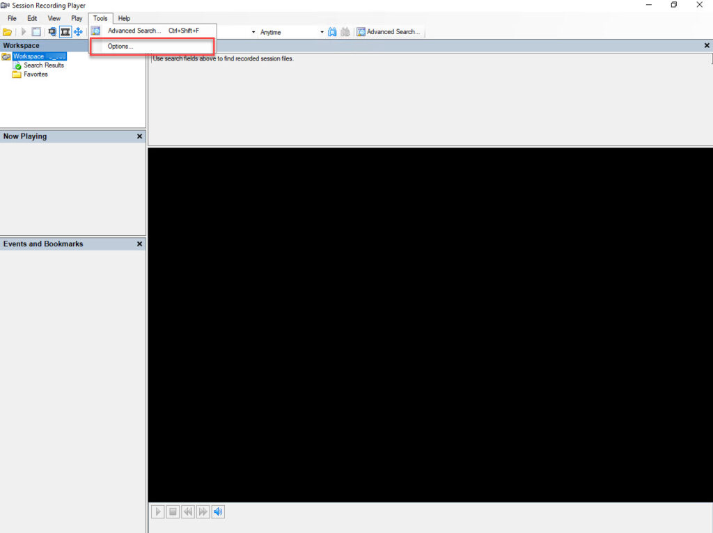 Open the Session Recording Player options