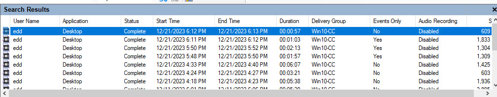 Recording search results by username